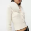 Cardigan cu decolteu în V cu blană artificială Cardigan cu decolteu în V cu blană artificială