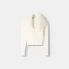 Cardigan cu decolteu în V cu blană artificială Cardigan cu decolteu în V cu blană artificială