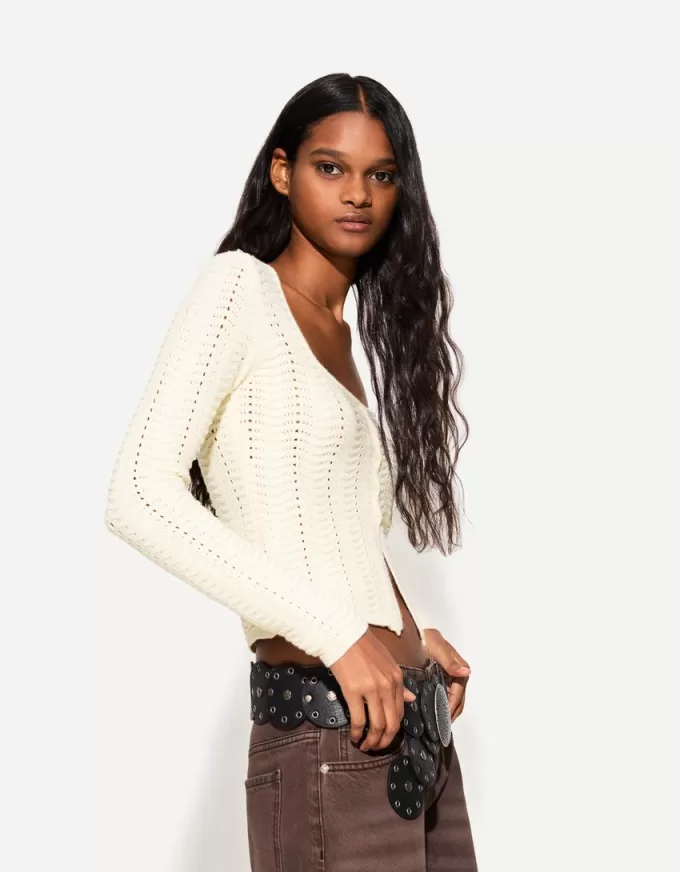 Cardigan din tricot deschis cu decolteu deschis Cardigan din tricot deschis cu decolteu deschis