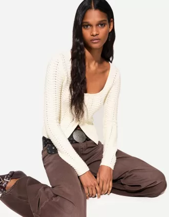 Cardigan din tricot deschis cu decolteu deschis