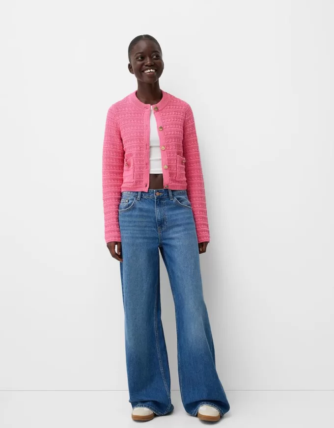 Cardigan texturat cu decolteu Cardigan texturat cu decolteu