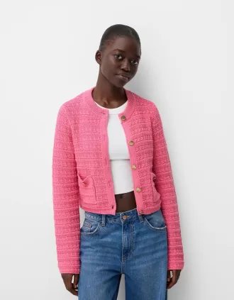 Cardigan texturat cu decolteu