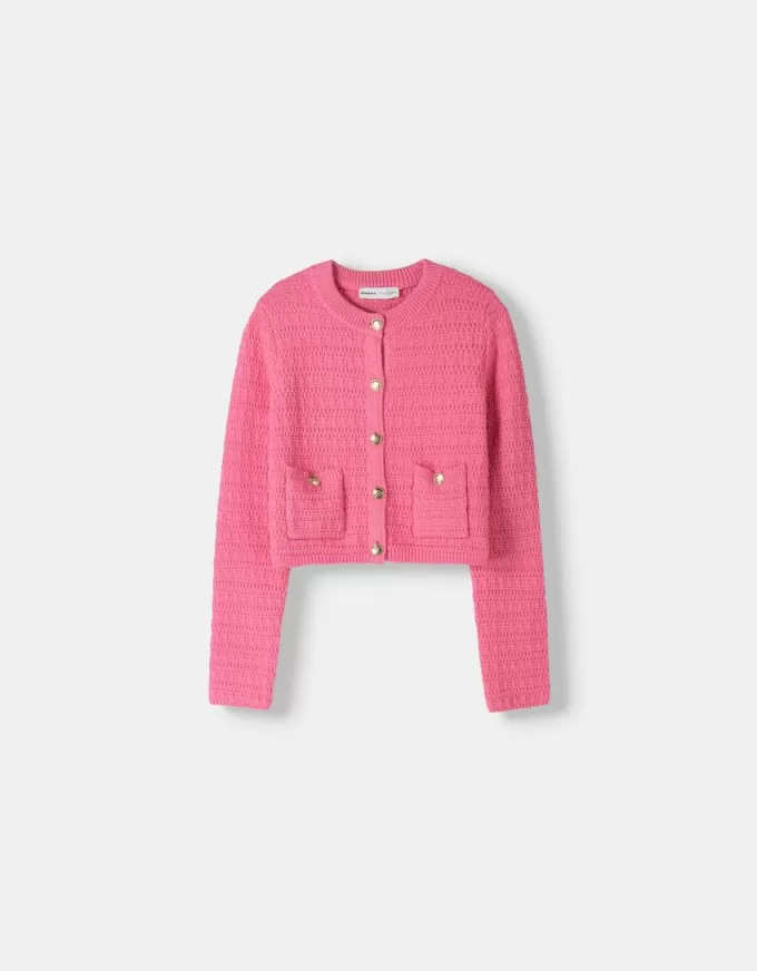 Cardigan texturat cu decolteu Cardigan texturat cu decolteu