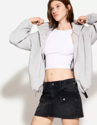 Fusta cargo din denim cu bretele