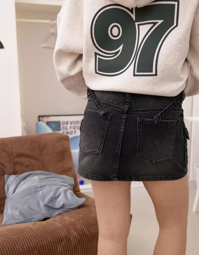 Fusta cargo din denim cu bretele Fusta cargo din denim cu bretele