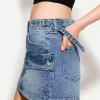 Fusta cargo din denim cu bretele Fusta cargo din denim cu bretele