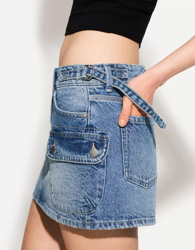 Fusta cargo din denim cu bretele Fusta cargo din denim cu bretele