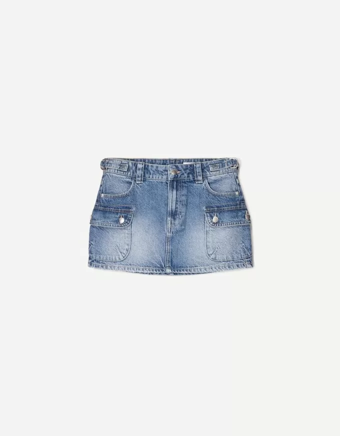 Fusta cargo din denim cu bretele Fusta cargo din denim cu bretele
