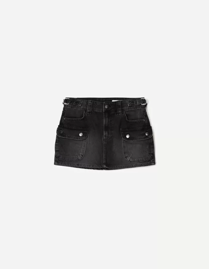 Fusta cargo din denim cu bretele Fusta cargo din denim cu bretele