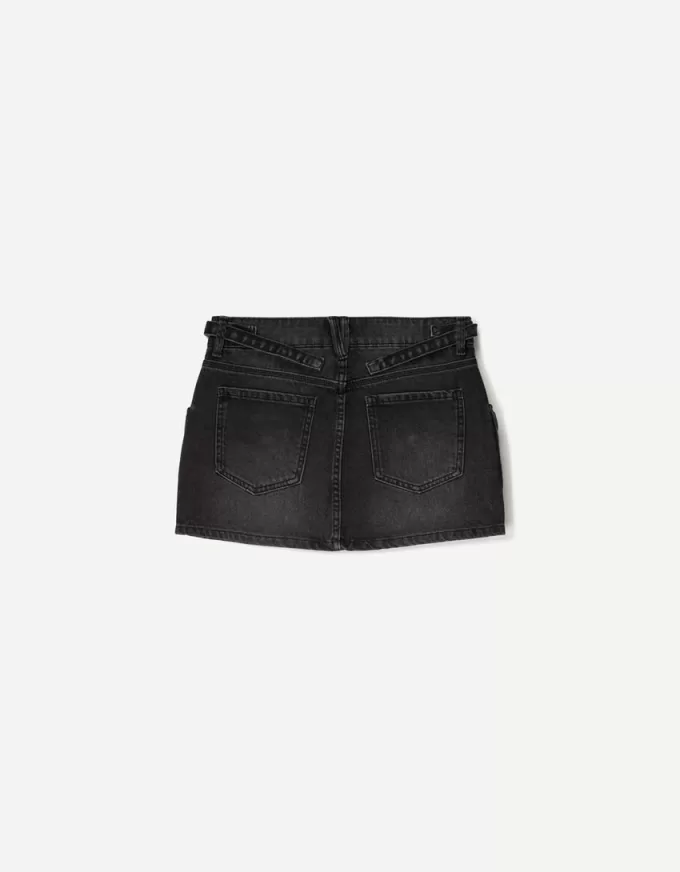 Fusta cargo din denim cu bretele Fusta cargo din denim cu bretele