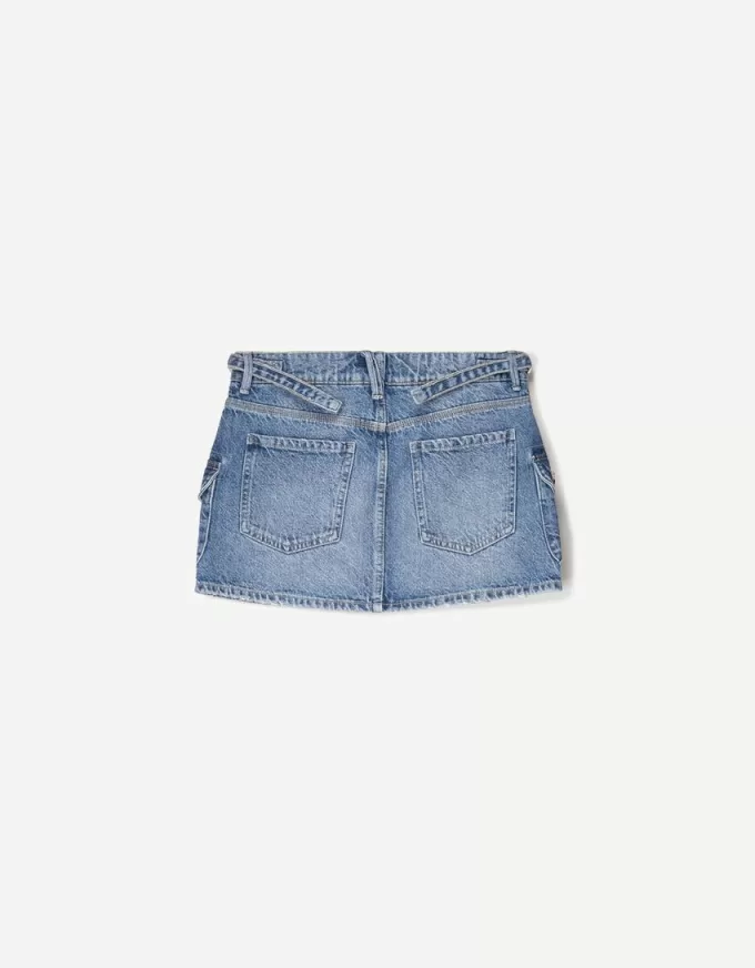 Fusta cargo din denim cu bretele Fusta cargo din denim cu bretele