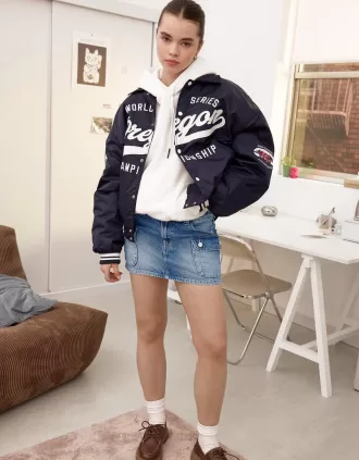 Fusta cargo din denim cu bretele