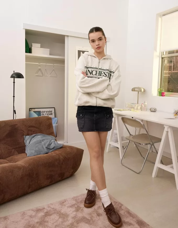 Fusta cargo din denim cu bretele Fusta cargo din denim cu bretele