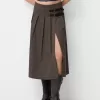 Fusta midi cu pliuri cutie cu detaliu curea Fusta midi cu pliuri cutie cu detaliu curea