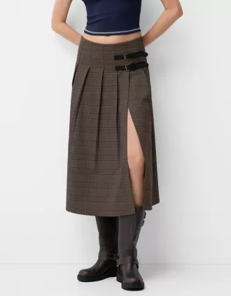 Fusta midi cu pliuri cutie cu detaliu curea