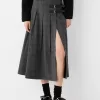Fusta midi cu pliuri cutie cu detaliu curea Fusta midi cu pliuri cutie cu detaliu curea