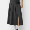 Fusta midi cu pliuri cutie cu detaliu curea Fusta midi cu pliuri cutie cu detaliu curea