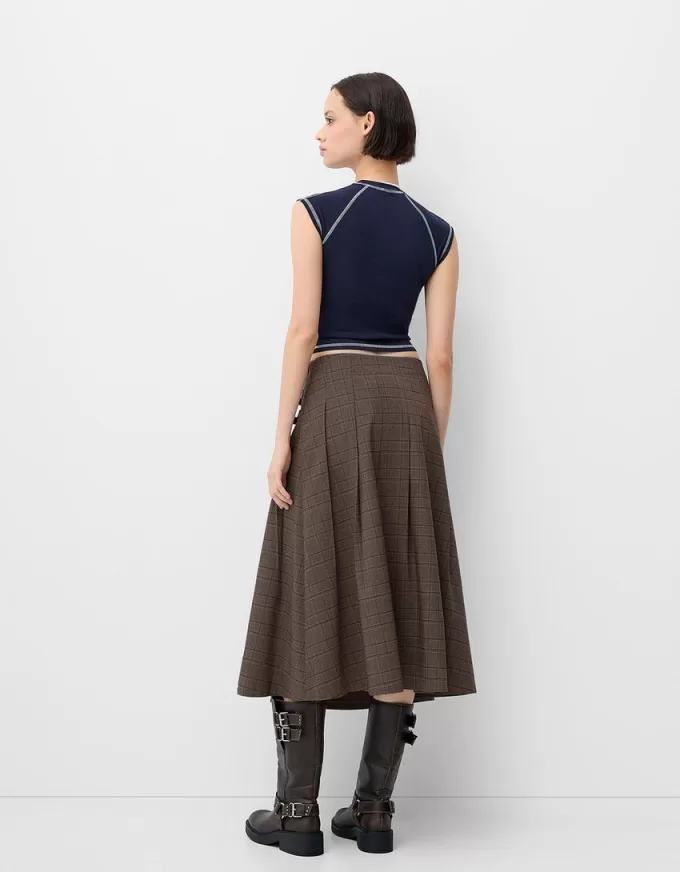 Fusta midi cu pliuri cutie cu detaliu curea Fusta midi cu pliuri cutie cu detaliu curea