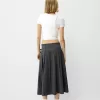 Fusta midi cu pliuri cutie cu detaliu curea Fusta midi cu pliuri cutie cu detaliu curea
