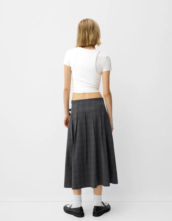 Fusta midi cu pliuri cutie cu detaliu curea Fusta midi cu pliuri cutie cu detaliu curea
