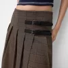 Fusta midi cu pliuri cutie cu detaliu curea Fusta midi cu pliuri cutie cu detaliu curea