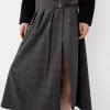 Fusta midi cu pliuri cutie cu detaliu curea Fusta midi cu pliuri cutie cu detaliu curea