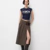Fusta midi cu pliuri cutie cu detaliu curea Fusta midi cu pliuri cutie cu detaliu curea