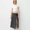 Fusta midi cu pliuri cutie cu detaliu curea Fusta midi cu pliuri cutie cu detaliu curea