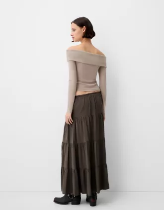 Fusta midi cu talie elastica