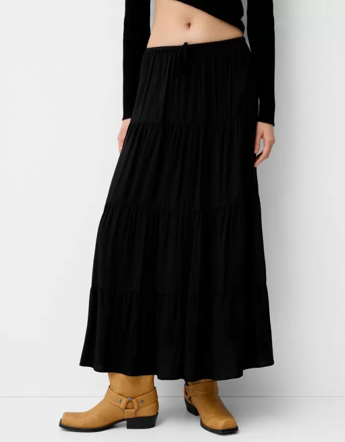 Fusta midi cu talie elastica Fusta midi cu talie elastica