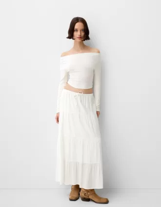 Fusta midi cu talie elastica