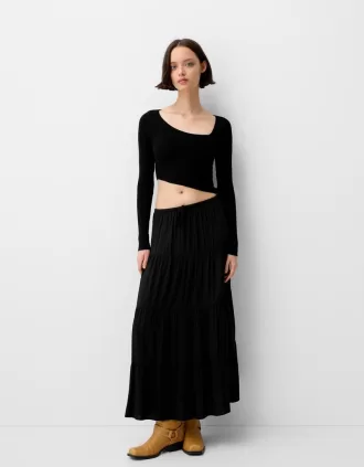 Fusta midi cu talie elastica