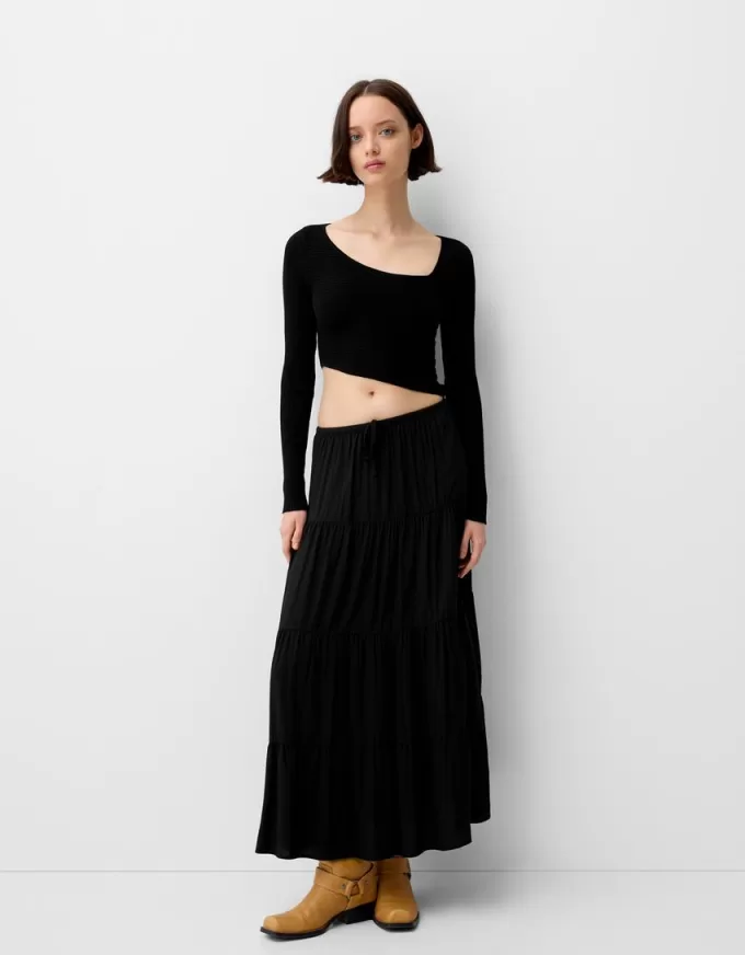 Fusta midi cu talie elastica Fusta midi cu talie elastica