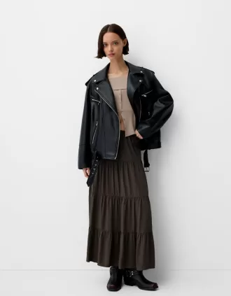Fusta midi cu talie elastica