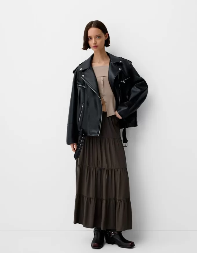 Fusta midi cu talie elastica Fusta midi cu talie elastica