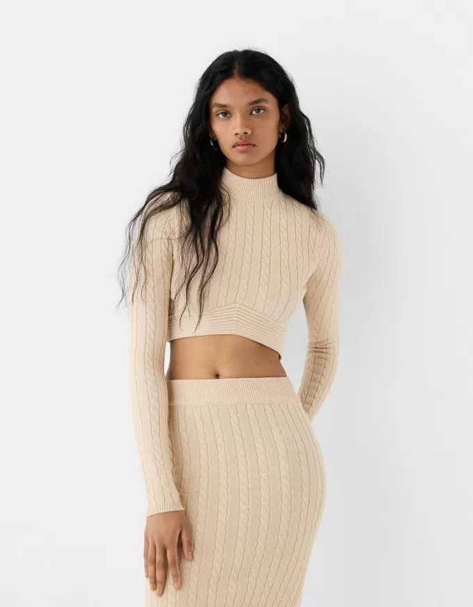 Fusta midi din tricot cablu Fusta midi din tricot cablu