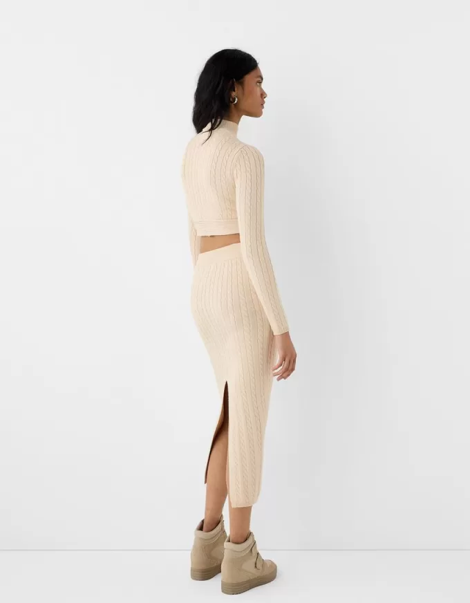 Fusta midi din tricot cablu Fusta midi din tricot cablu