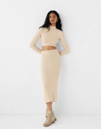 Fusta midi din tricot cablu