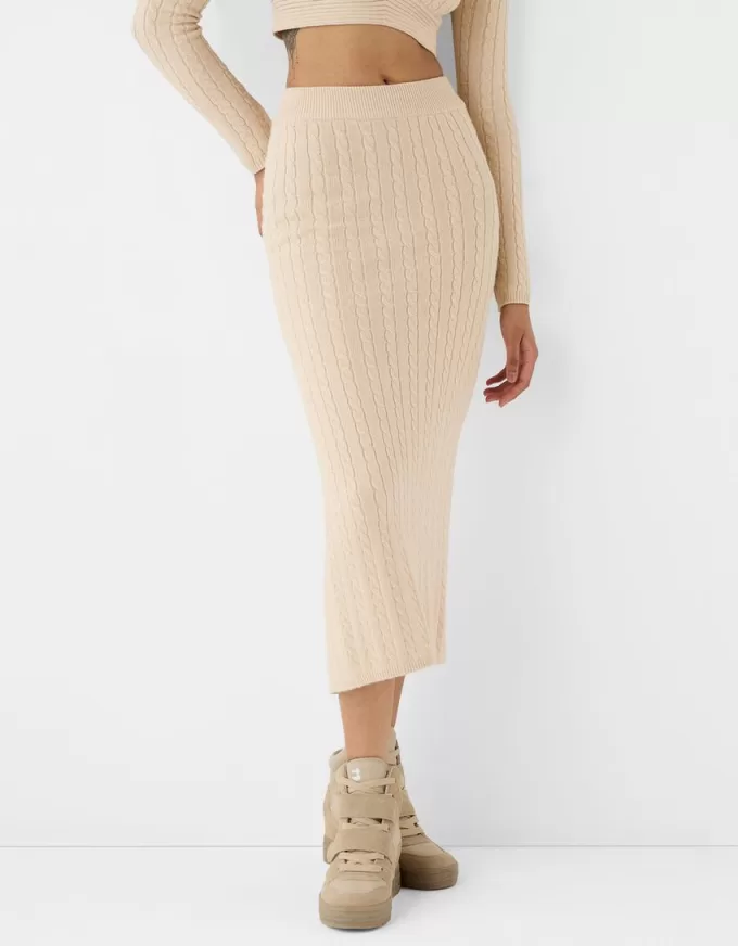 Fusta midi din tricot cablu Fusta midi din tricot cablu