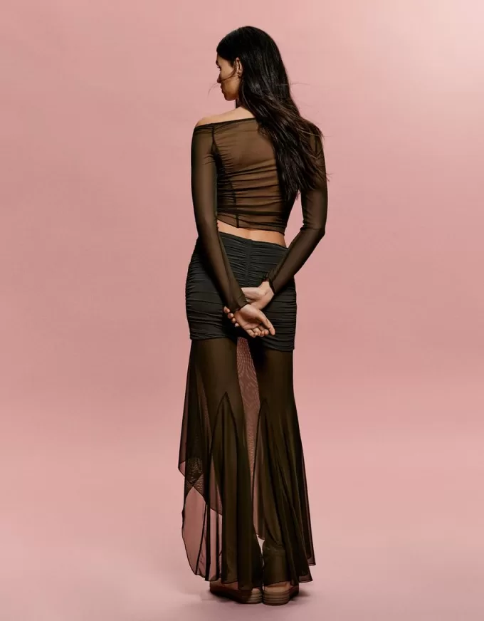 Fusta midi din tul adunat SERIA BERSHKA Fusta midi din tul adunat SERIA BERSHKA