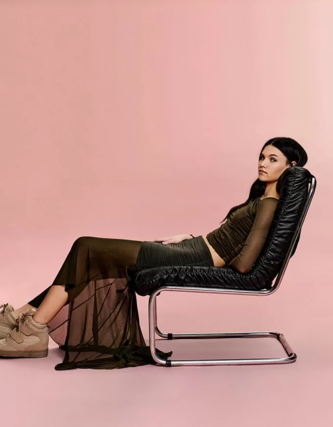 Fusta midi din tul adunat SERIA BERSHKA Fusta midi din tul adunat SERIA BERSHKA