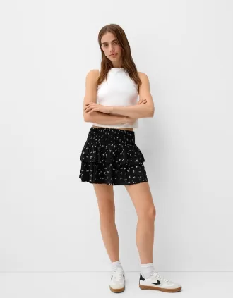 Fusta mini cu volane cu talie elastica