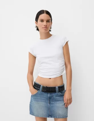 Fusta mini denim cu centura