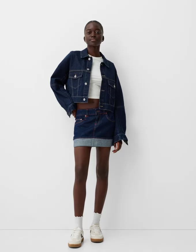 Fusta mini denim răsturnată Fusta mini denim răsturnată