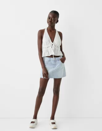 Fusta mini din denim cu stras