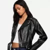 Geaca biker cu efect de piele