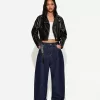 Geaca biker cu efect de piele