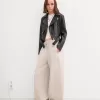 Geaca biker cu efect de piele