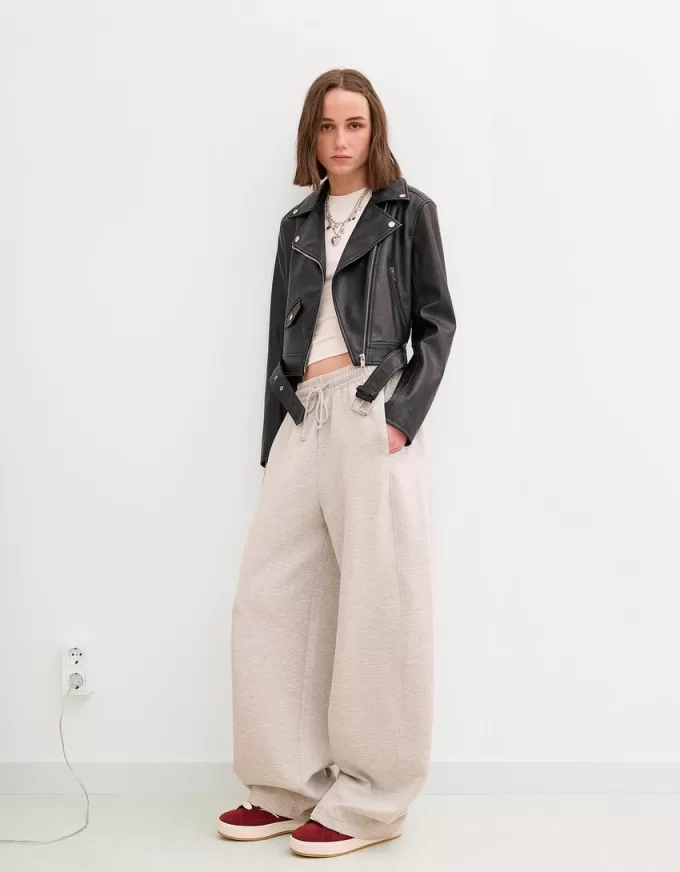Geaca biker cu efect de piele