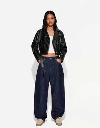Geaca biker cu efect de piele